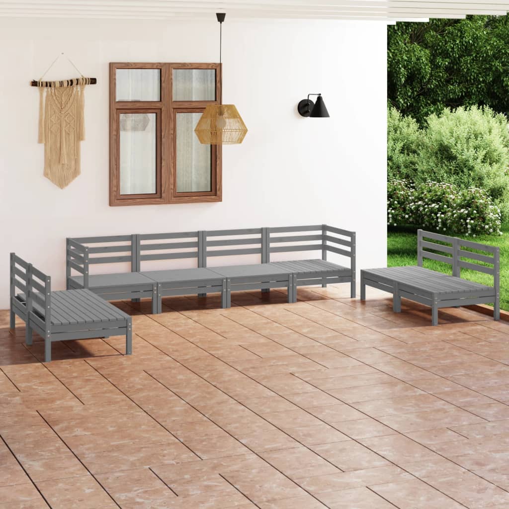 vidaXL 8 pcs conjunto lounge de jardim pinho maciço cinzento